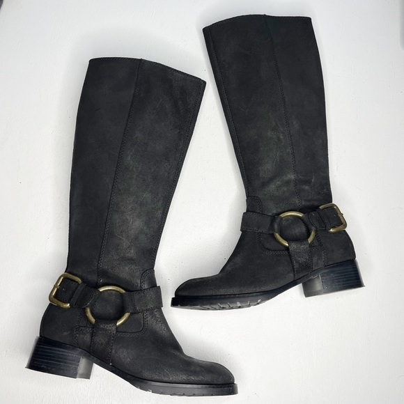 Donald J. Pliner Womens Bole black tall Moto riding boot Sz 6